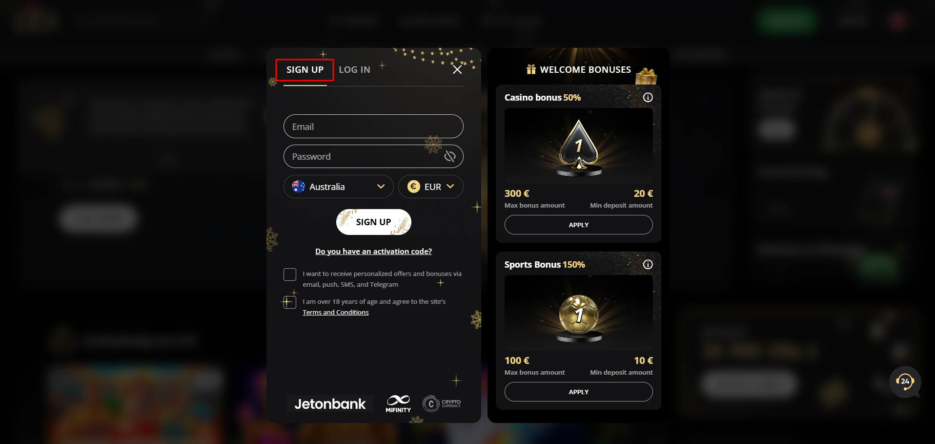 Lex Casino account registration and sign up form for new Australian players