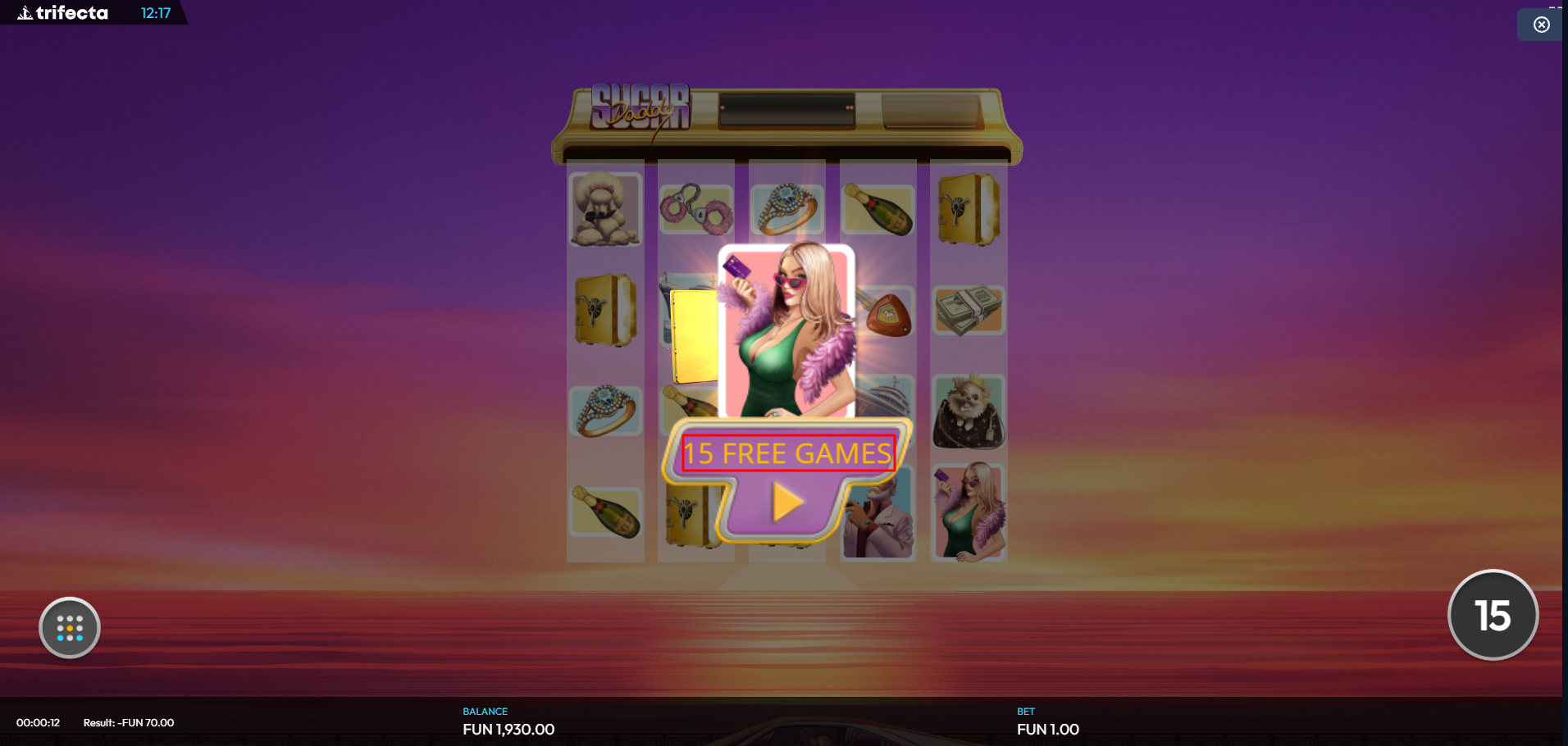 Sugar Daddy slot machine in-game free spins bonus round with power symbols